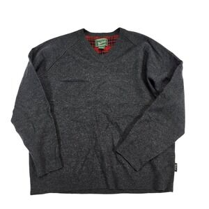 Woolrich Mens L Onyx Heather Merino Wool V Neck Sweater Classic Plaid Lining